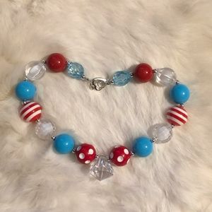 16" Red, White, Blue Beaded Necklace
